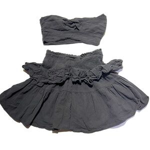 Two Piece Set Crop Top Tube Top Cami Top Mini Ruffle Skirt High Waist Skirt
